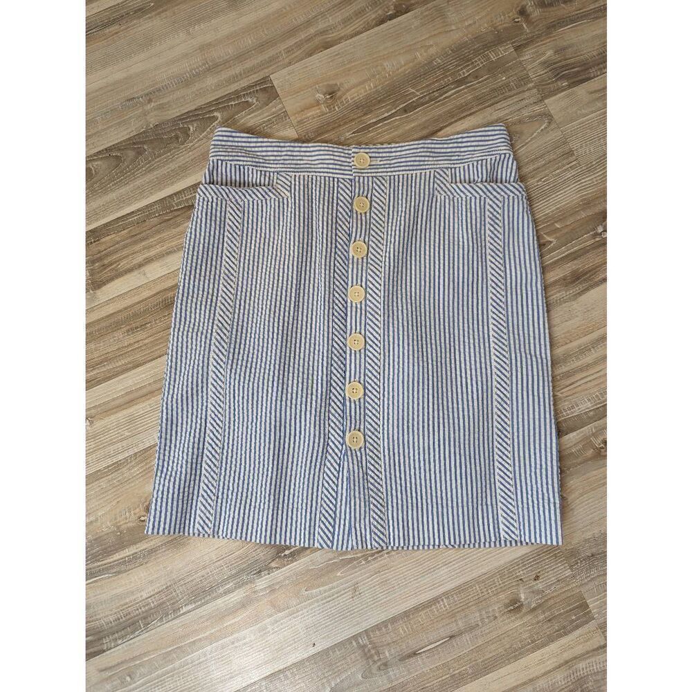 Tommy Hilfiger Skirt Women's Size 29 Blue White Pinstripe Mini 100% Cotton Butto